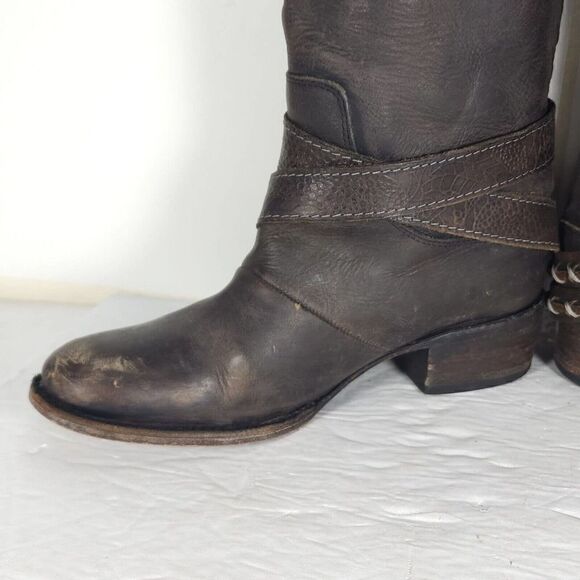 FREEBIRD by STEVEN Women's Knox US7 Leather Distressed Dark Brown Riding Boots - Picture 7 of 12